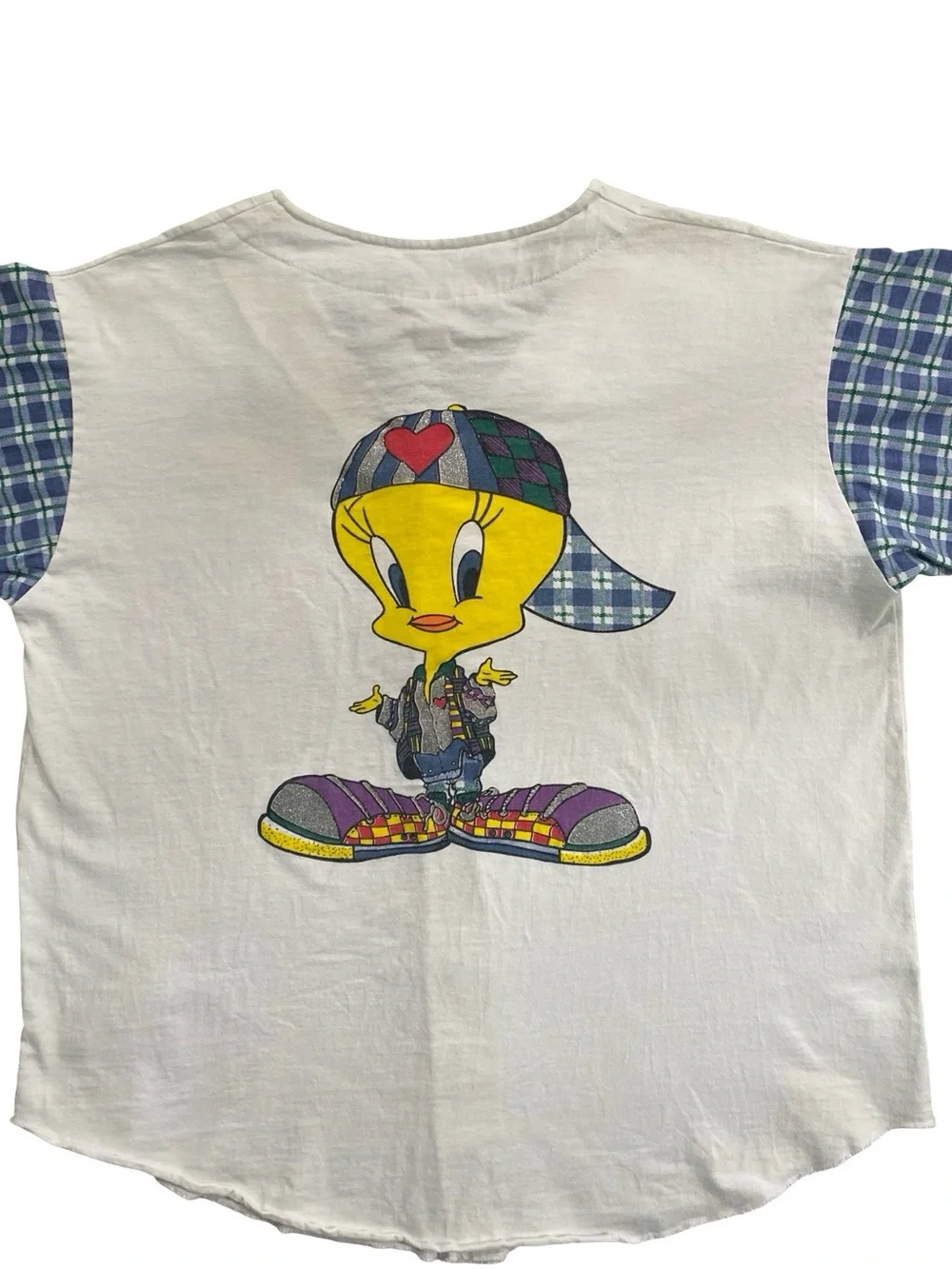 Vintage 90s Warner Bros Looney Tunes Tweety White Baseball Jersey Size Large